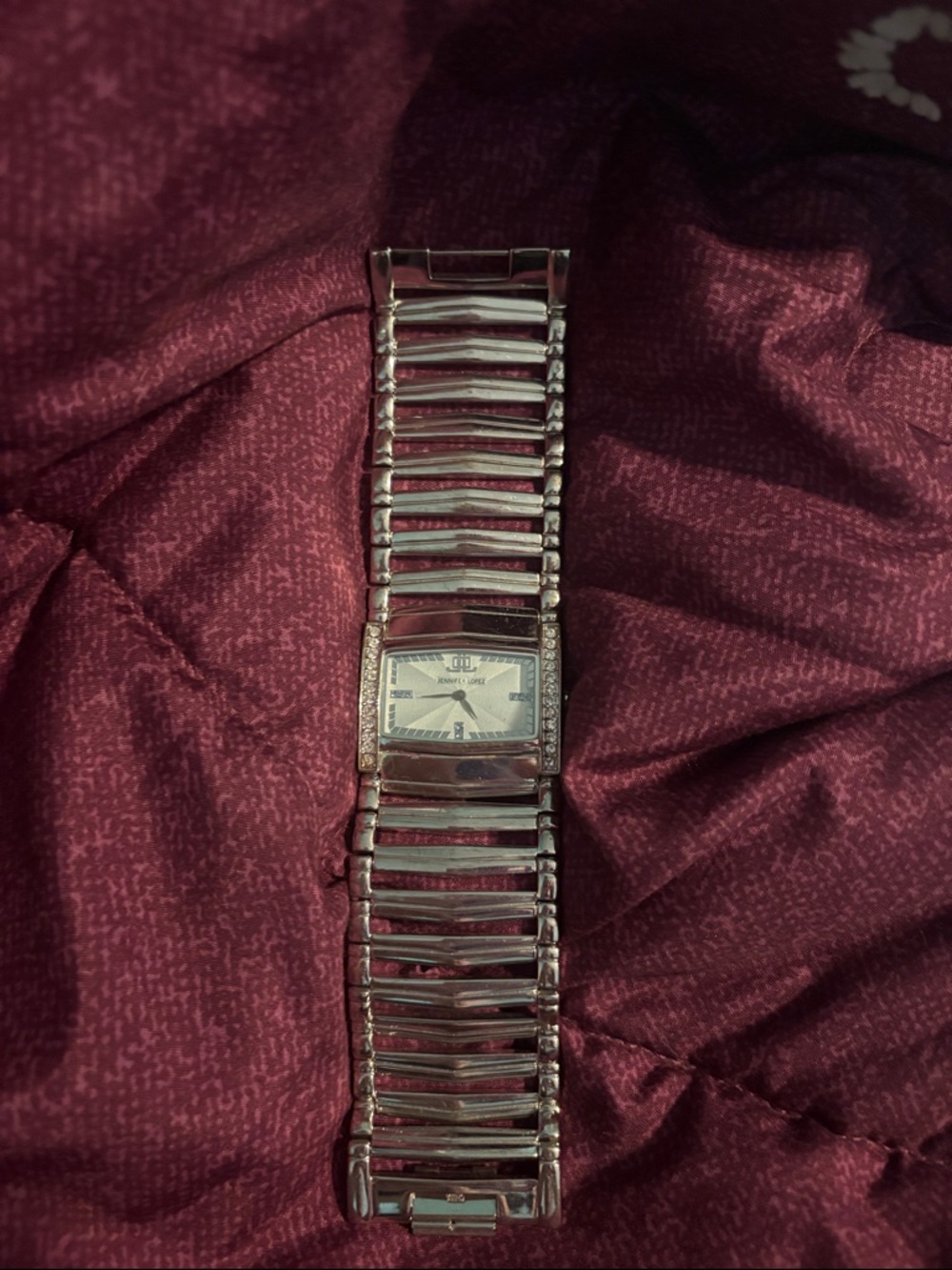 Jennifer Lopez Silver-Tone Crystal Accent Rectangular Watch